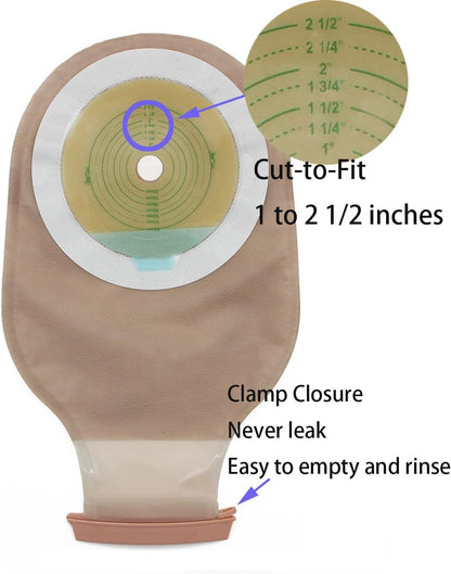 LotFancy 10 Drainable Pouches - Ostomy Bags with Clamps for Colostomy Ileostomy Stoma Care, Cut-to-Fit, One-Piece System