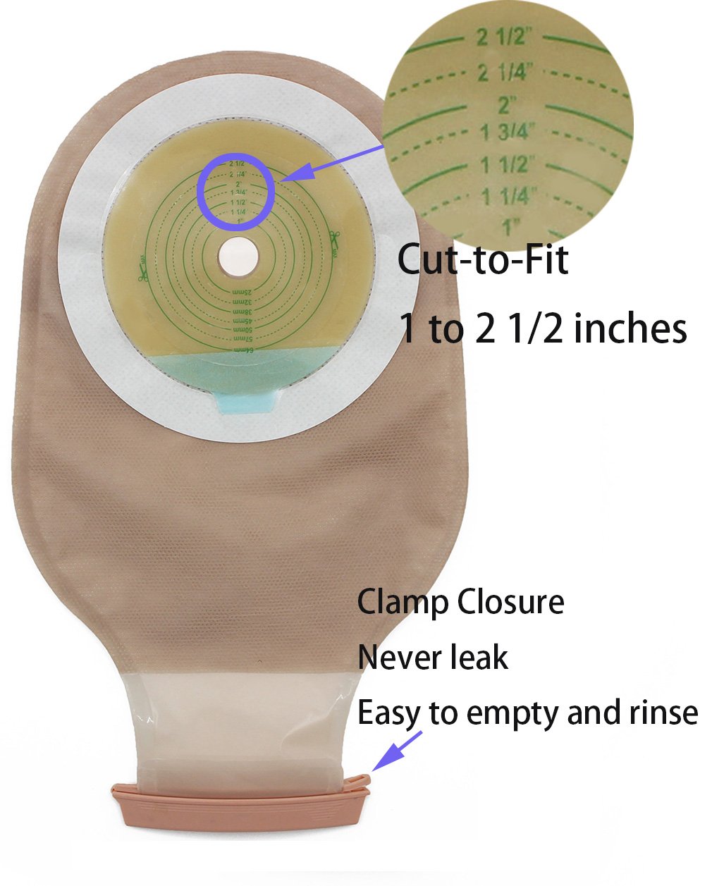 LotFancy 10 Drainable Pouches - Ostomy Bags with Clamps for Colostomy Ileostomy Stoma Care, Cut-to-Fit, One-Piece System