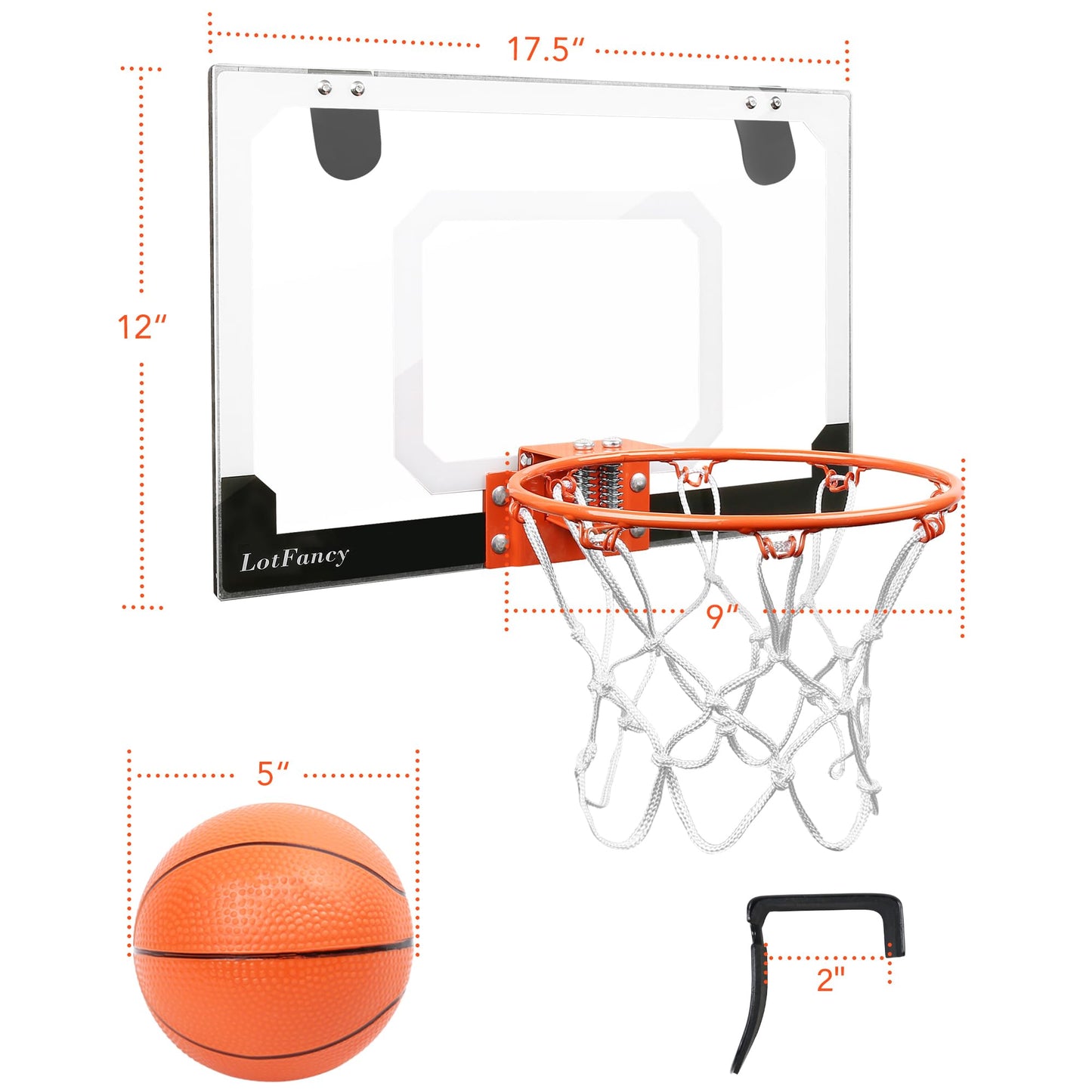 LotFancy Mini Basketball Hoop, 18 x 12'' Basketball Hoop Indoor for Kids Adults, Shatter Resistant Backboard with 3 Balls, Complete Accessories Included