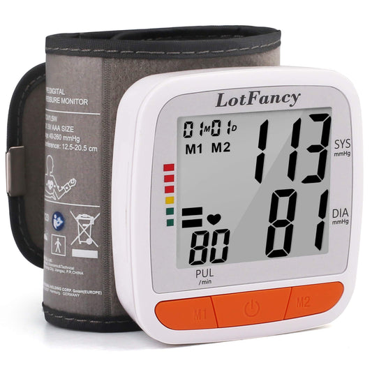 LotFancy Wrist Blood Pressure Monitor, Adjustable Cuff (4.9”-8.1”), 2 Users, 180 Reading Memory, Automatic Digital BP Monitor with Irregular Heartbeat Detector