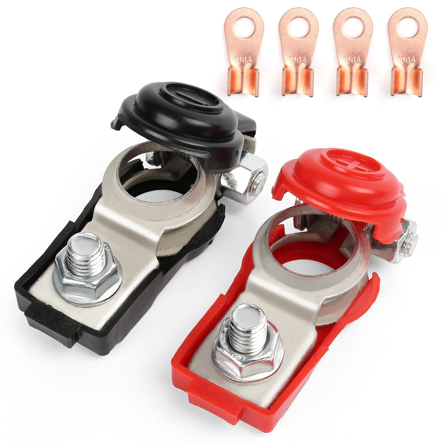 LotFancy 2 Pcs Battery Terminals Compatible with Nissan Altima Maxima Rouge Sentra Murano 243407F000 243407F001, Positive & Negative Replacement for Nissan Battery Terminals with Plastic Cover
