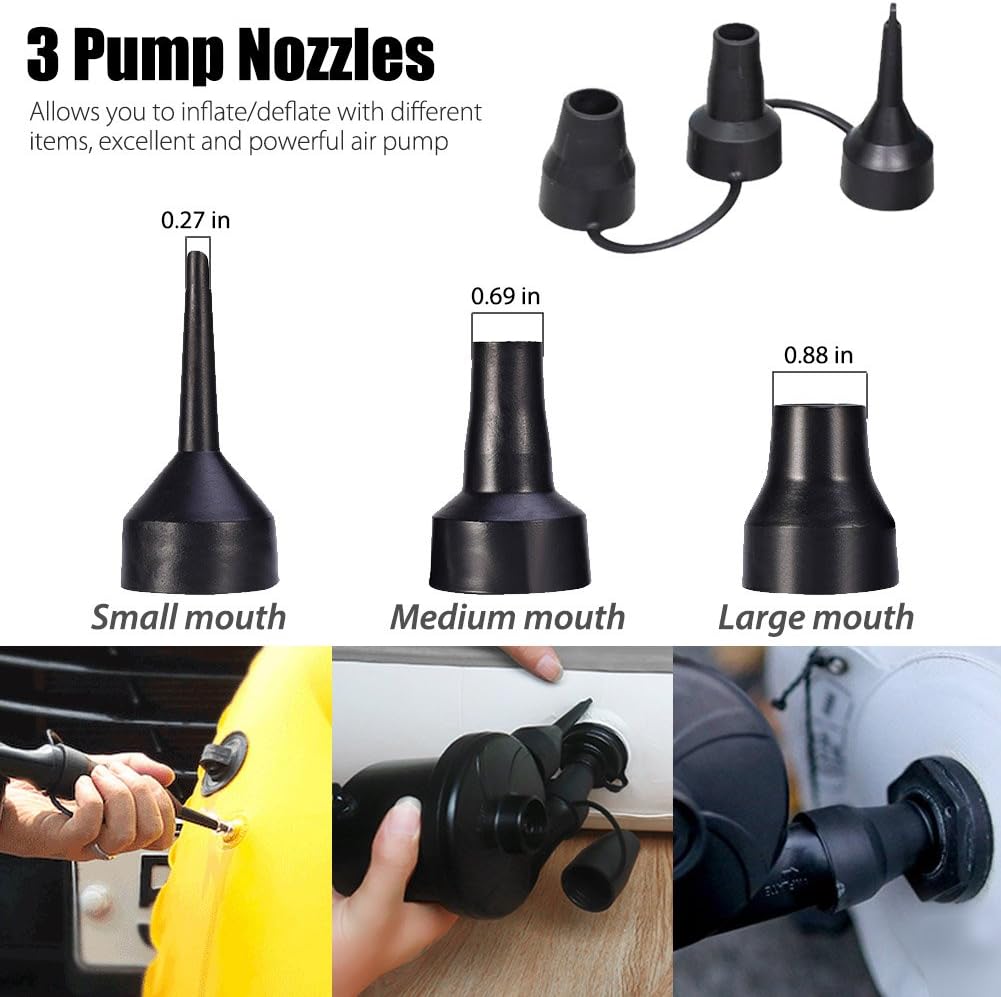 LotFancy Electric Air Pump, 12V DC Air Pump for Inflatables, Portable Inflator/Deflator Pumps for Kayaks, Outdoor Camping, Air Mattress, Air Bed Raft Pool Toys, with 3 Nozzles, Quick-Fill