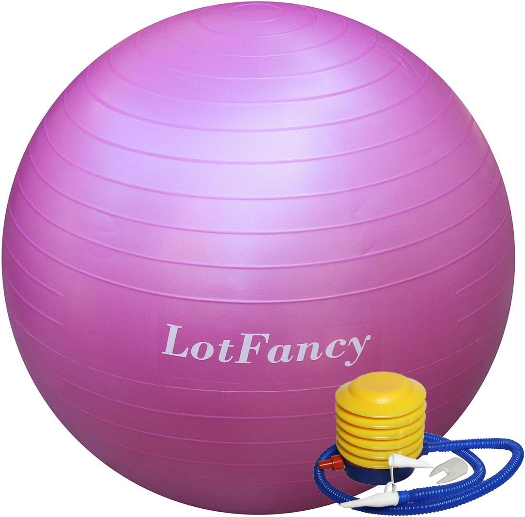 LotFancy Exercise Stability Ball with Foot Pump Fitness Balance Ball for Yoga Pilates Gym, Thick, Heavy Duty, Anti-Burst, 55cm 65cm 75cm Available