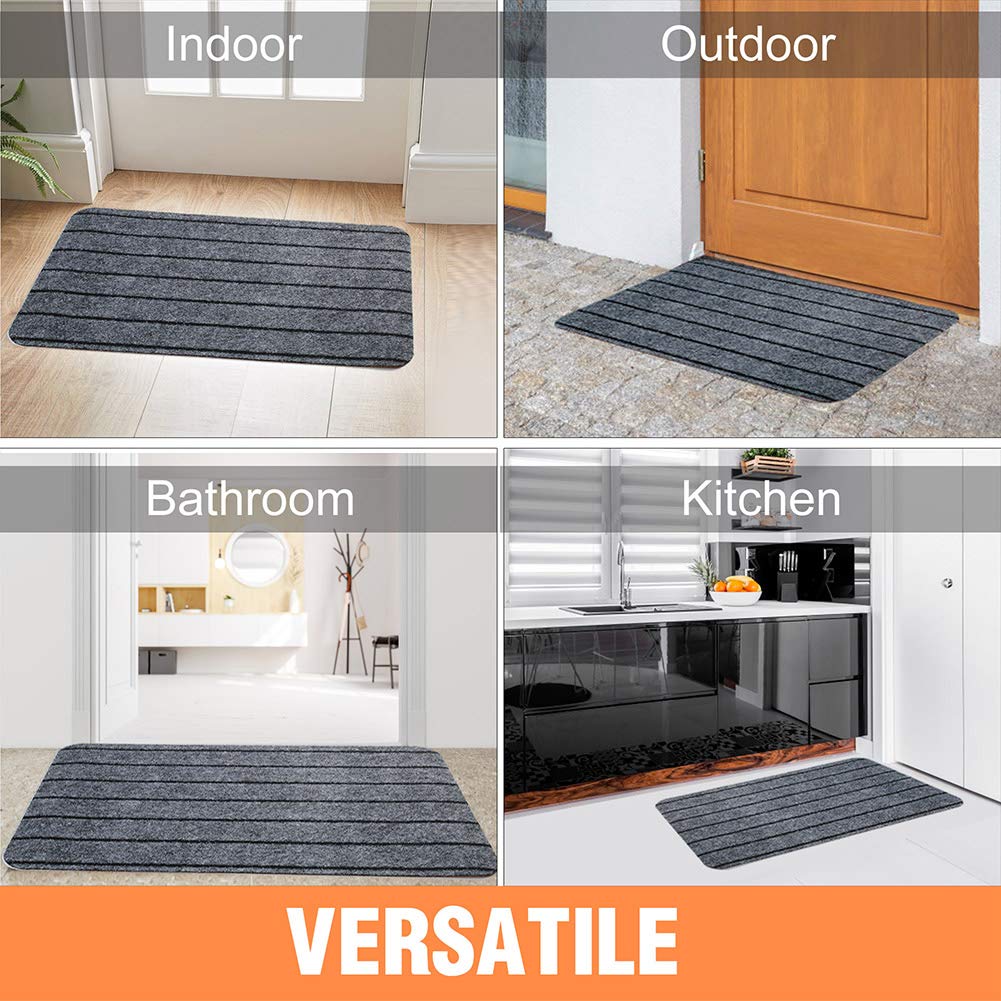 Door Mat Outside Inside with Non-Slip TPR Rubber Backing, 17" X 30" Doormat for Entrance Way Outdoors Indoor, Striped Entryway Rug, Floor Mat for Home, Low Profile, Machine Washable