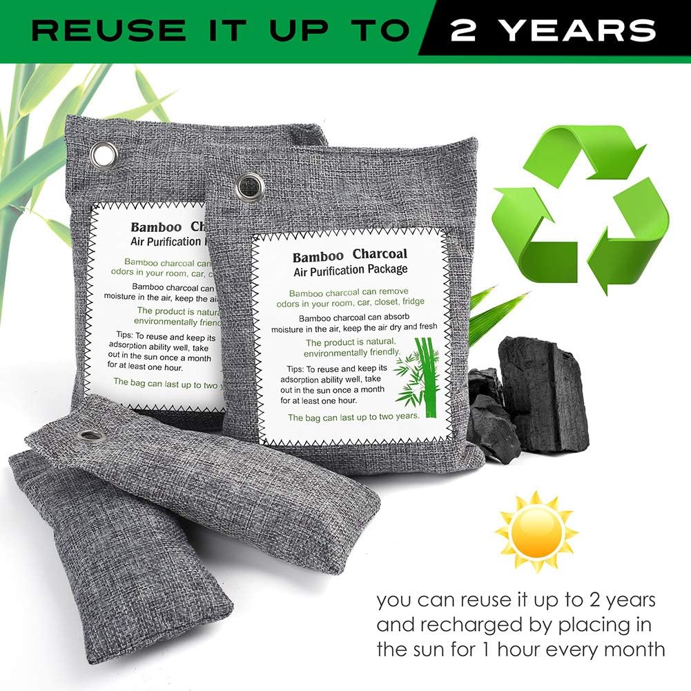 LotFancy Bamboo Charcoal Air Purifying Bags, 8 Pack (4 x 200g + 4 x 60g) Activated Charcoal Odor Eliminator Bags, Nature Air Purifier Bags for Home, Car, Closet, Pet Areas, Bathroom