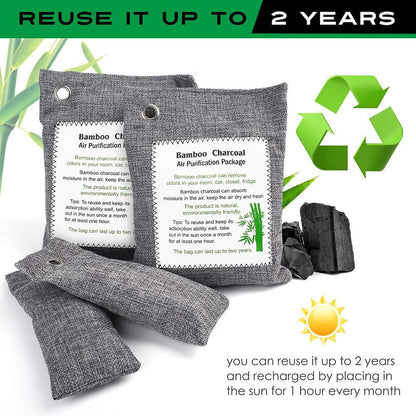 LotFancy Bamboo Charcoal Air Purifying Bags, 8 Pack (4 x 200g + 4 x 60g) Activated Charcoal Odor Eliminator Bags, Nature Air Purifier Bags for Home, Car, Closet, Pet Areas, Bathroom