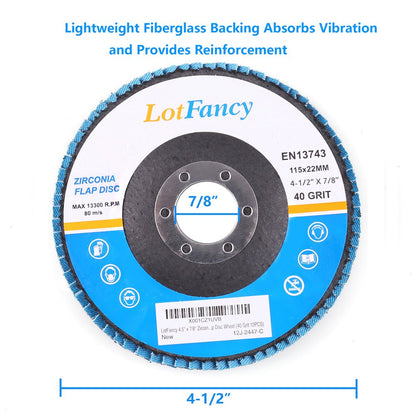 LotFancy 40 Grit Flap Discs - 10PCS 4.5” Sanding Grinding Wheels, Zirconia Alumina Abrasive, Type 27