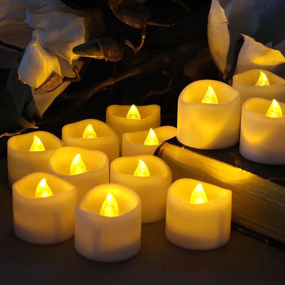LotFancy Flameless Flickering Candles - Battery Operated Bright LED Tealight Candles Set - Electric Realistic Votive Candles, Warm White, Unscented, Pack of 12