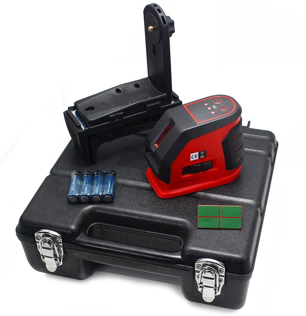 LotFancy Self-Leveling Cross Line Laser Level Kit with Case, Range 65 Ft., Accuracy 1/4 Inch at 100Ft., Ideal for Construction, DIY, Craftsmen and Professional Use