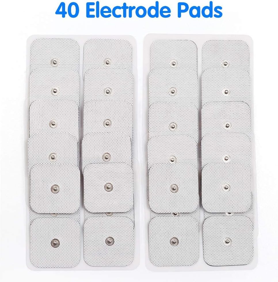 LotFancy TENS Unit Replacement Pads, 40 Pcs 2x2 Snap Electrodes Pads, Reusable Tens Pads for EMS Muscle Stimulator, Using 3.5mm Snap Connector