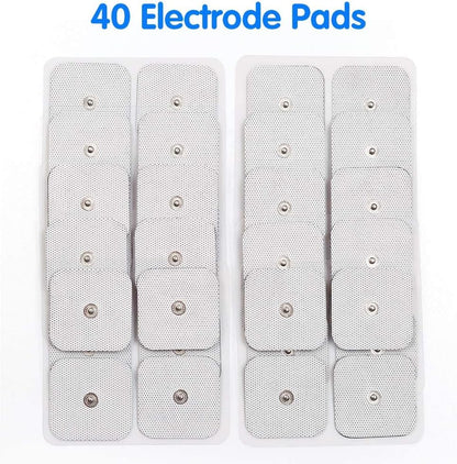 LotFancy TENS Unit Replacement Pads, 40 Pcs 2x2 Snap Electrodes Pads, Reusable Tens Pads for EMS Muscle Stimulator, Using 3.5mm Snap Connector