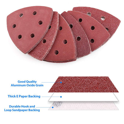 LotFancy Sanding Pad for Oscillating Multitool, Detail Sander Sandpaper, 40 60 80 120 180 240 Assorted Grit Triangle Sanding Sheets, 3-1/8 Inch (80mm), Hook and Loop