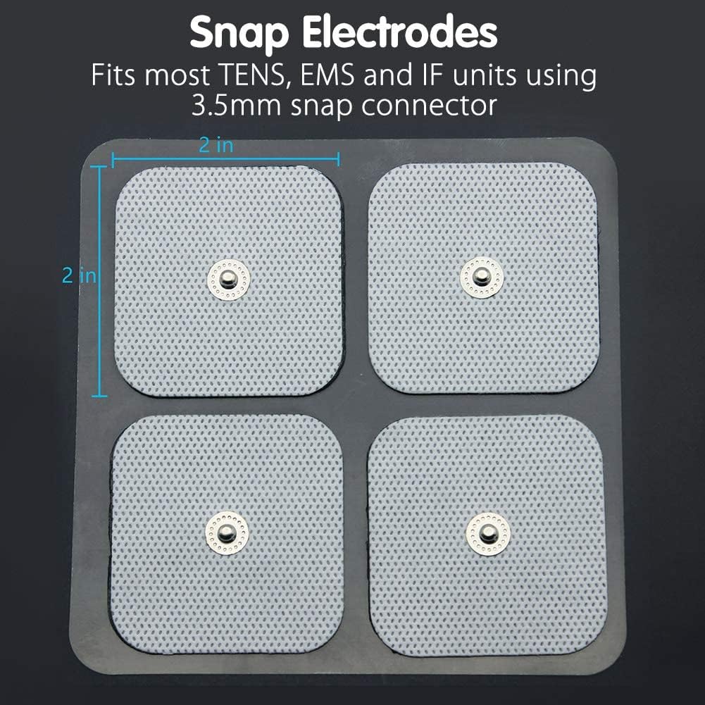 LotFancy TENS Unit Replacement Pads, 40 Pcs 2x2 Snap Electrodes Pads, Reusable Tens Pads for EMS Muscle Stimulator, Using 3.5mm Snap Connector