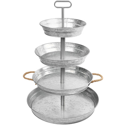 LotFancy 4 Tier Serving Tray, Galvanized Stand with Handles, Farmhouse Style Metal Tiered Tray, Rustic Home Décor for Cupcake, Kitchen, Bathroom, Indoor, Outdoor Party, Also as 3 Tier Serving Tray