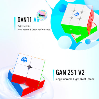 GAN Combo Speed Cube, GAN 11Air & GAN 251 V2 with Blue Gift Box, 3x3 Speed Cube and 2x2 Speed Cube Set