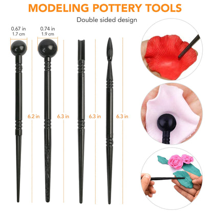 LotFancy Polymer Clay Tools, 30Pcs Modeling Clay Plastic Tools Set with Pouch, Multi-color
