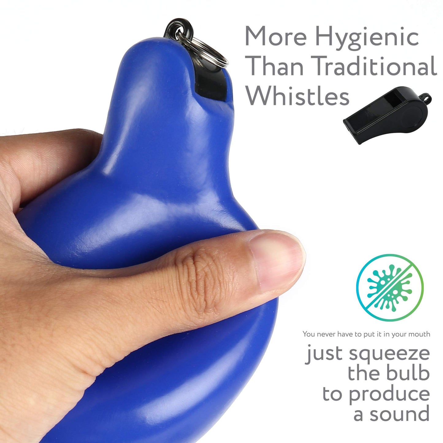 LotFancy Hand Squeeze Whistles, 2 Pack Coach Whistle for Coaches Referees, Hand-held Outdoor Indoor Sports Whistle, Soft PVC