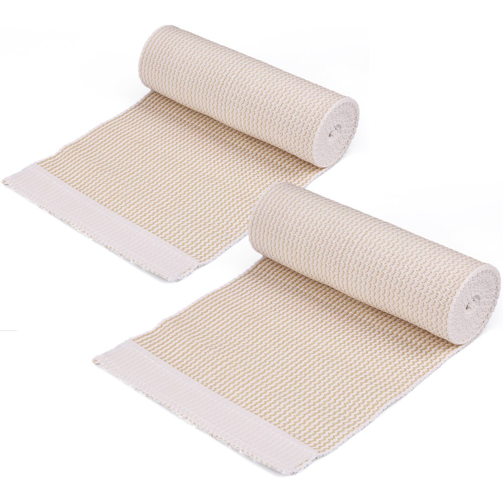 LotFancy Elastic Bandage Wrap, (6"" Wide x 15 Feet), 4 Pack Cotton Compression Bandages with Hook-and-Loop Closure