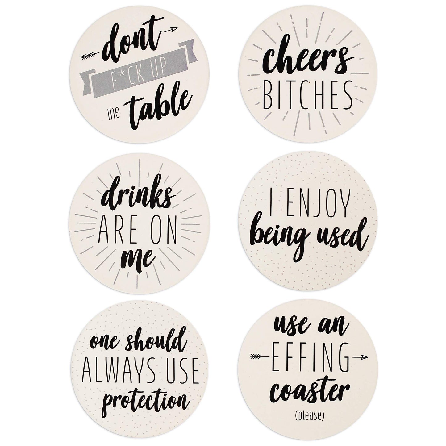 LotFancy Funny Coasters for Drinks Absorbent with Holder, 6PCS Ceramic Coasters with Cork Base