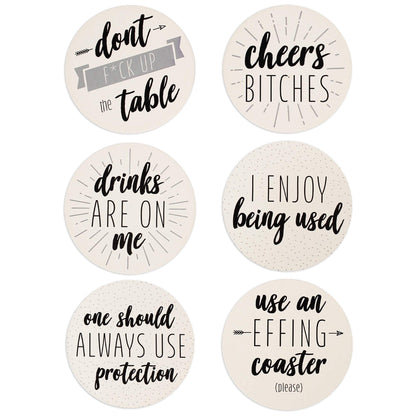LotFancy Funny Coasters for Drinks Absorbent with Holder, 6PCS Ceramic Coasters with Cork Base