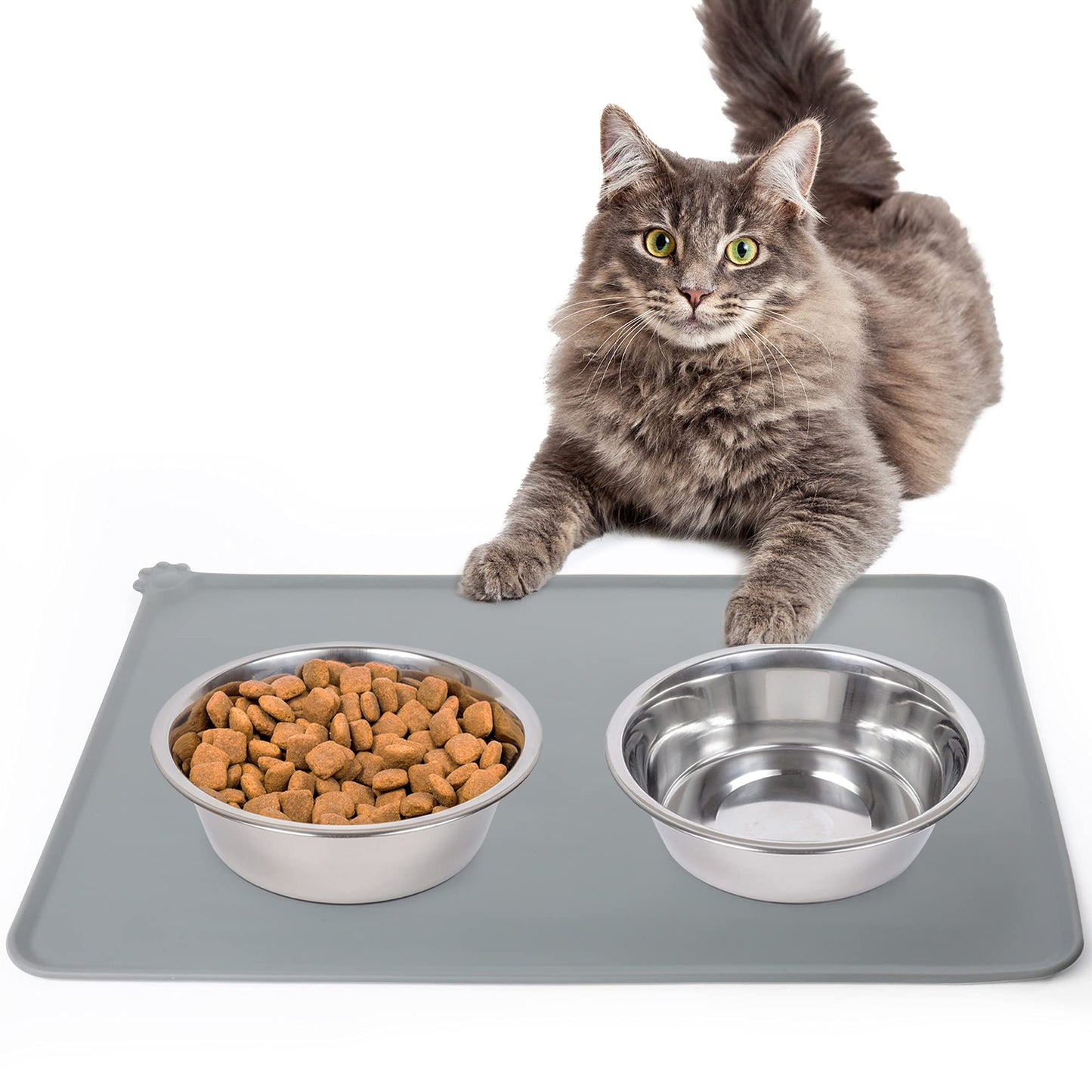 Silicone Cat Dog Food Mat, L (18.5" x 11.8"), Waterproof Pet Feeding Mat with Lips, Non-Slip Dog Bowls Mat for Food and Water, Pet Placemat for Small Medium Pets