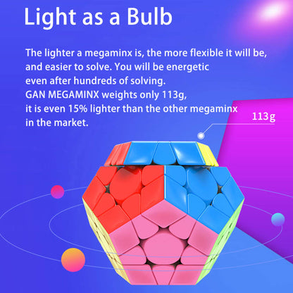 GAN Megaminx M, 3×3 Magnetic Speed Cube, Gans Megaminx M Stickerless 3 by 3 Magic Cube, Pentagonal Dodecahedron Concave Shape Puzzle Toy