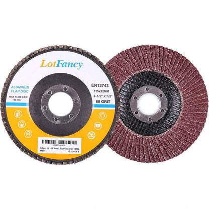 60 Grit Flap Discs - 10PCS 4.5” x 7/8” Sanding Grinding Wheels by LotFancy, Aluminum Oxide Abrasive, Type #27