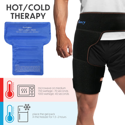 LotFancy Hip Brace with Hot Cold Pack, Gel Ice Pack Groin Wrap Support for Women and Men, Compression Brace for Hamstring, Thigh, Sciatica, Arthritis, Bursitis, Injuries, Nerve Pain Relief