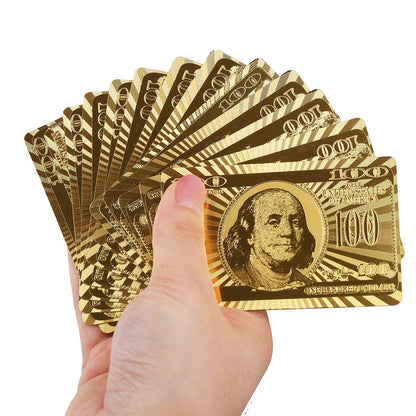 LotFancy Golden Foil Plated Playing Cards, 2 Decks of Cards, Bridge Size Standard Index, for Cards Games, Magic Props, Great Gift (1 Deck Bill Backing and 1 Deck Mosaic Backing)