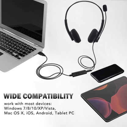 LotFancy USB Headset, Corded PC Headphone with Noise Cancelling Microphone, Connect to Mobile Phone/Computer/Laptop, for Work, Gaming, 3.5mm / USB