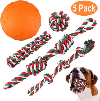 Dog Toys - Dog Rope Toys - Dog Rope Chew Toy for Small and Medium Dogs - Set of 5 XL Dog Rope Toys Set for Chewing, Tug of War and Frisbee