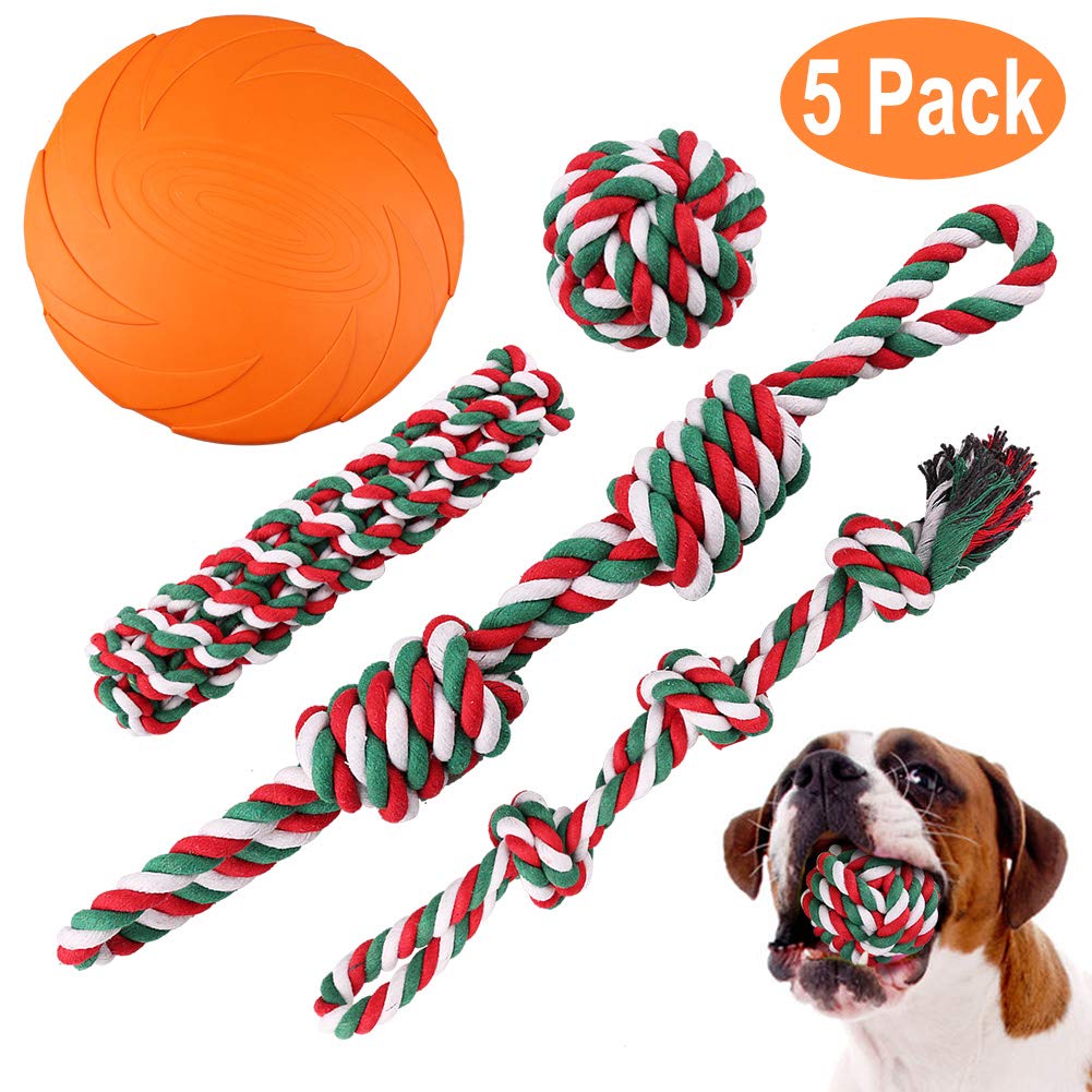 Dog Toys - Dog Rope Toys - Dog Rope Chew Toy for Small and Medium Dogs - Set of 5 XL Dog Rope Toys Set for Chewing, Tug of War and Frisbee