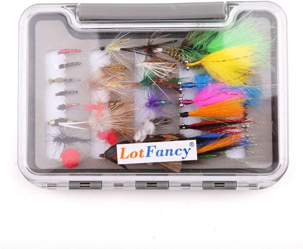 LotFancy Fishing Flies Assortment, 30 PCS Dry Flies Kit with Tackle Box, Nymph Flies, Wooly Bugger Flies, Streamers, Emergers, Caddis Fly Assortment for Trout Bass Salmon