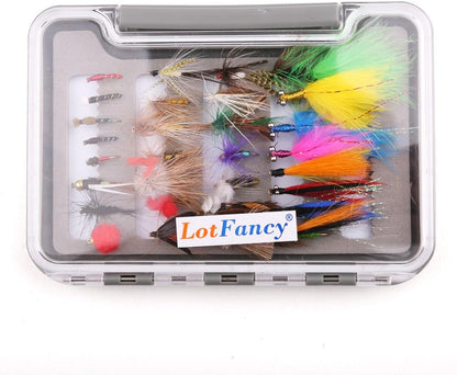 LotFancy Fishing Flies Assortment, 30 PCS Dry Flies Kit with Tackle Box, Nymph Flies, Wooly Bugger Flies, Streamers, Emergers, Caddis Fly Assortment for Trout Bass Salmon