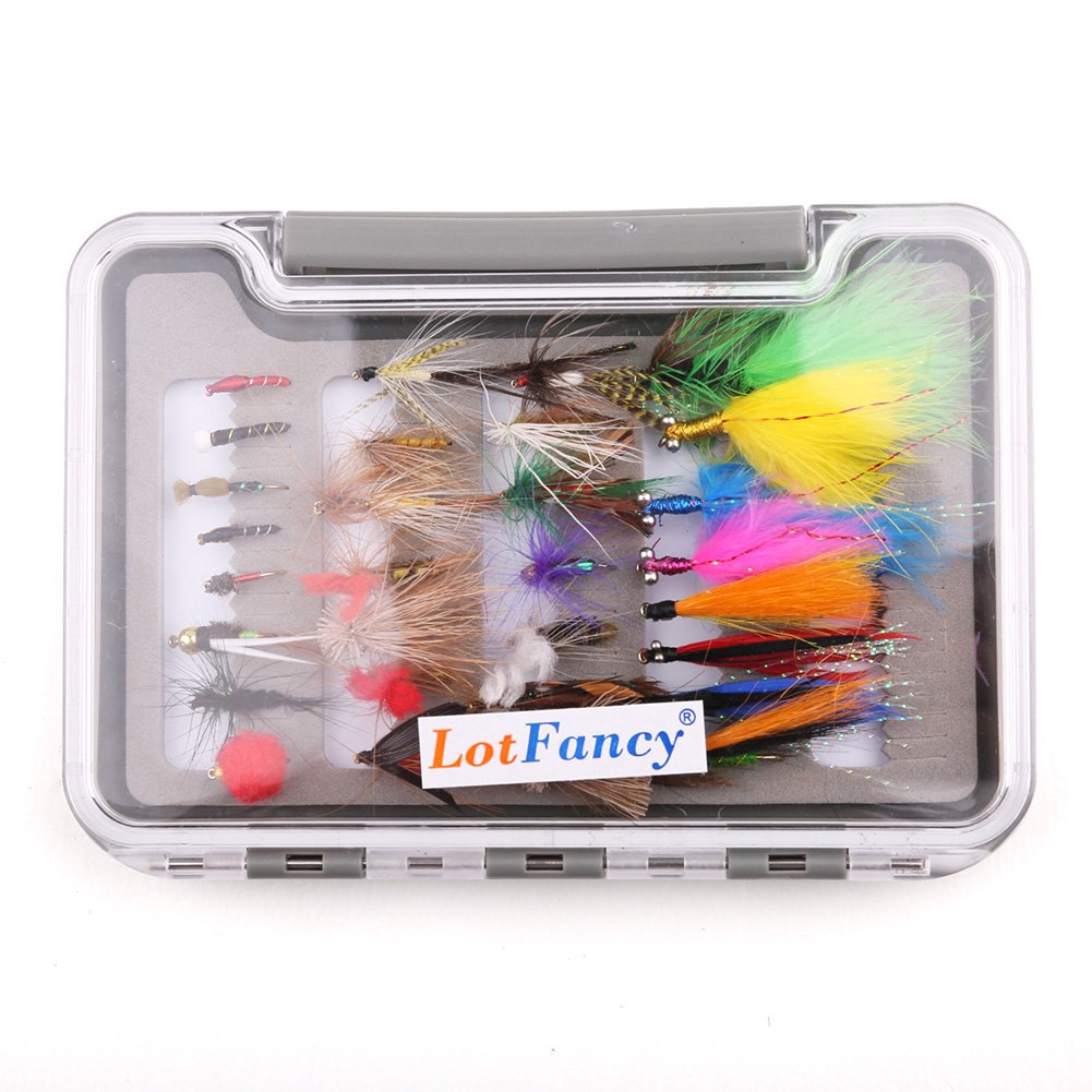 LotFancy Fishing Flies Assortment, 30 PCS Dry Flies Kit with Tackle Box, Nymph Flies, Wooly Bugger Flies, Streamers, Emergers, Caddis Fly Assortment for Trout Bass Salmon