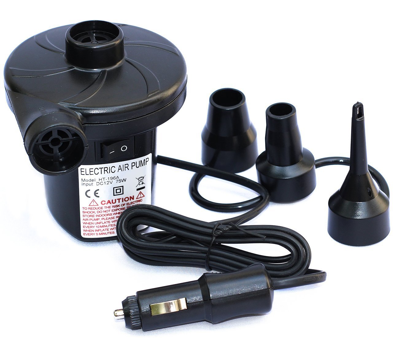 LotFancy Electric Air Pump, 12V DC Air Pump for Inflatables, Portable Inflator/Deflator Pumps for Kayaks, Outdoor Camping, Air Mattress, Air Bed Raft Pool Toys, with 3 Nozzles, Quick-Fill