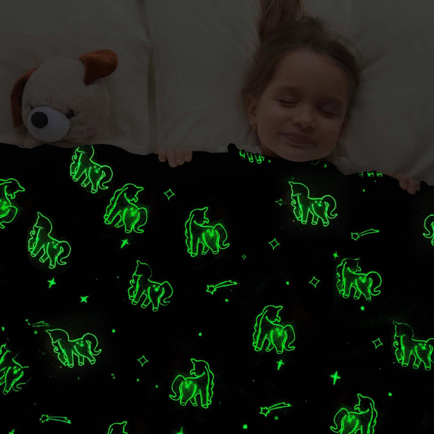 LotFancy Glow in The Dark Blanket, Unicorns Gifts for Girls Boys, Soft Luminous Kids Blankets for Birthday, 60 x 50in