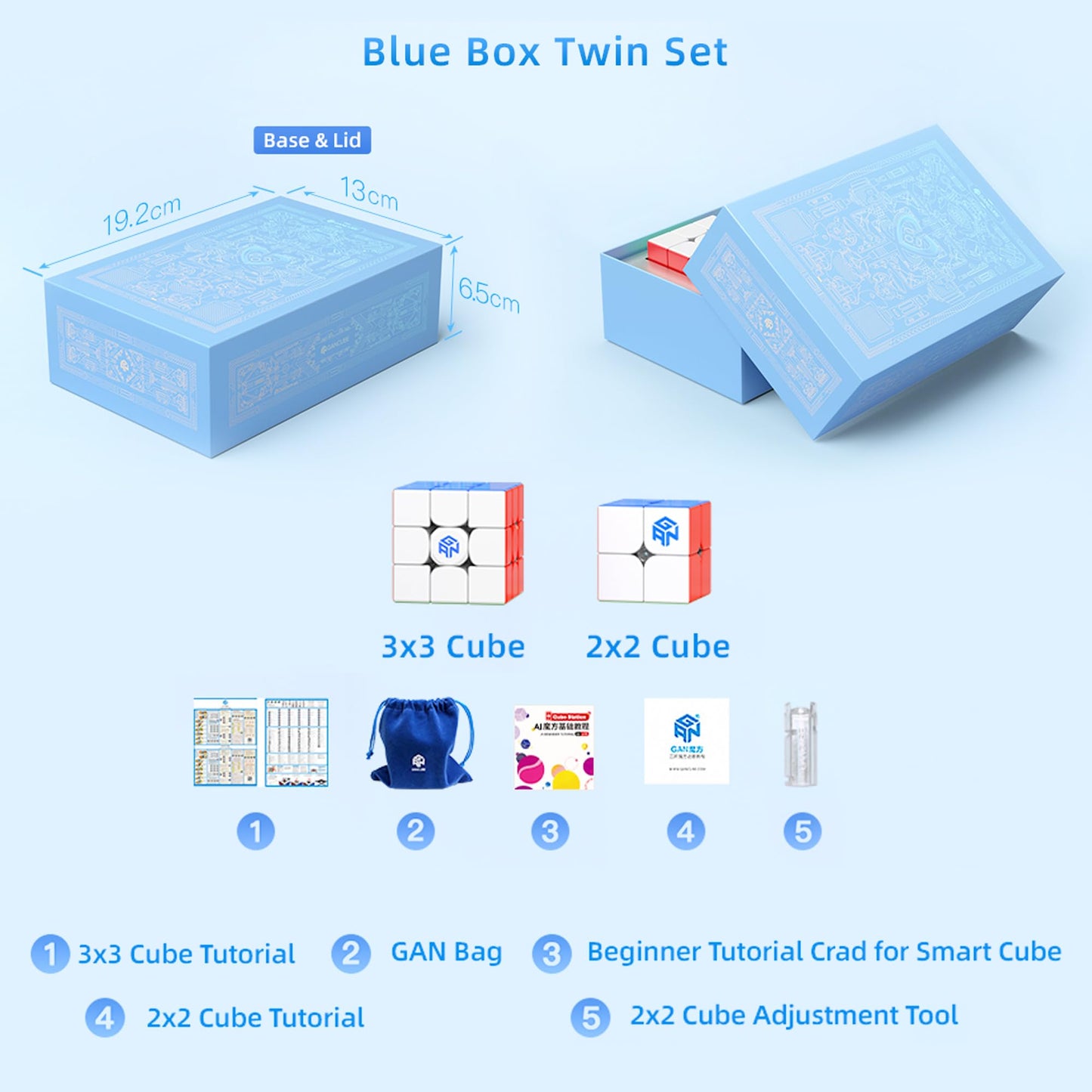 GAN Combo Speed Cube, GAN 11Air & GAN 251 V2 with Blue Gift Box, 3x3 Speed Cube and 2x2 Speed Cube Set