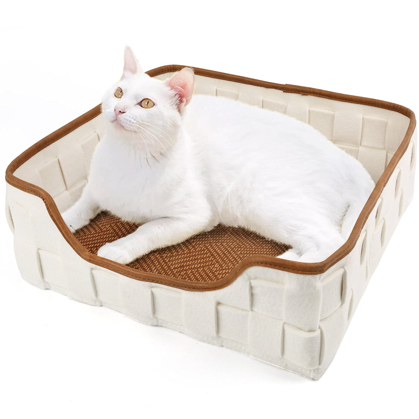 Prime Pets 16 inch Cat Bed for Indoor Cats, Wool Felt Cat Cave with Reversible Mat, Sleeping Bed for Small Breed Pets Dogs Animals