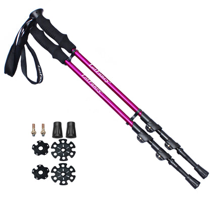 LotFancy Hiking Trekking Poles Ultralight Walking Sticks for Men Women, Tungsten Steel Spike Tip, Extra Rubber Tips Baskets Included (Pack of 2, Purple)