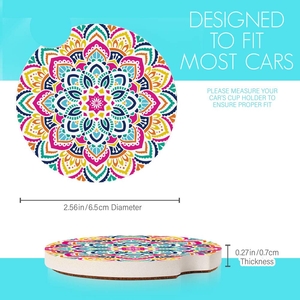 LotFancy Car Coasters Ceramic Absorbent, 2.56 inch Car Cup Holder Coasters for Women Men