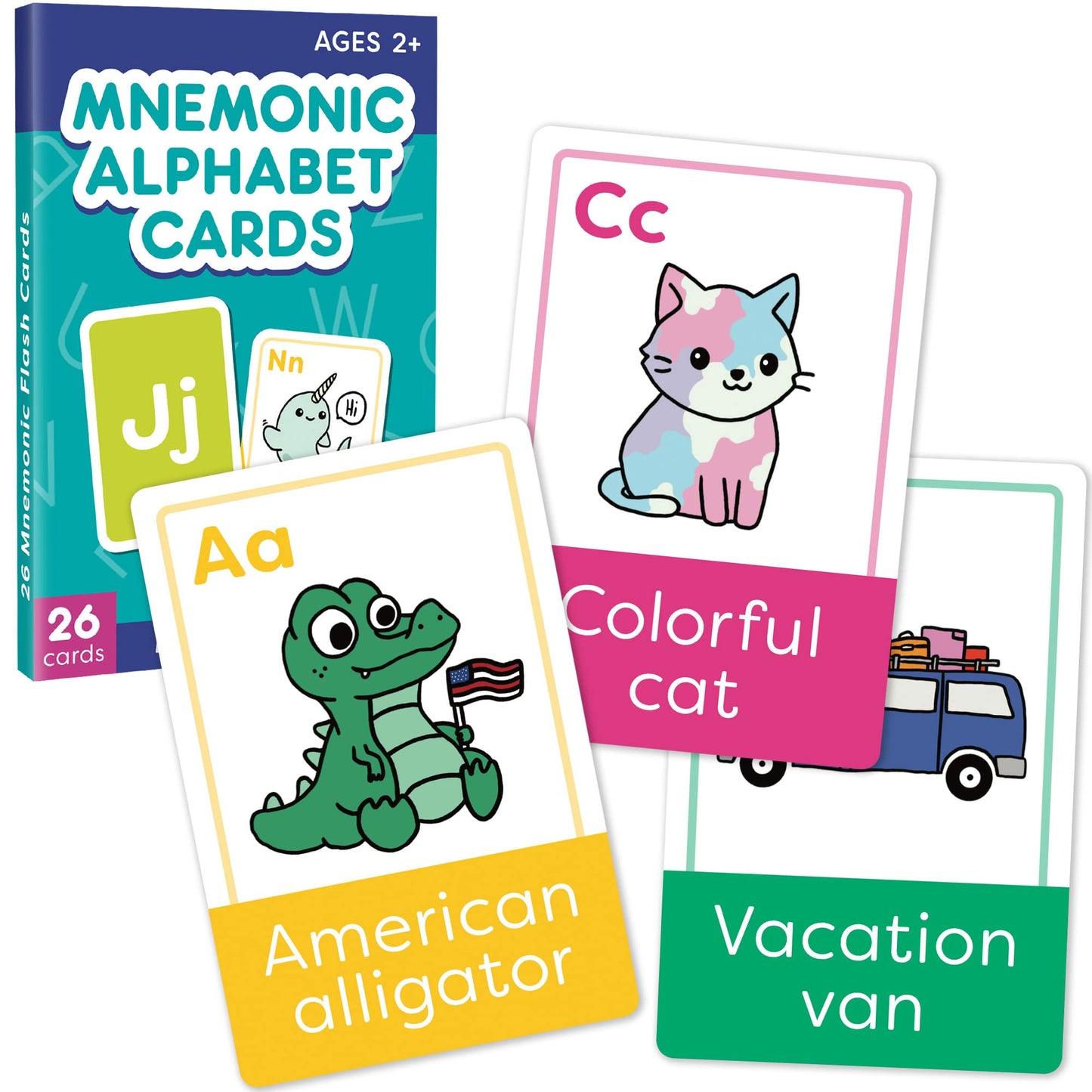 LotFancy ABC Flash Cards for Toddlers 2-4, Jumbo Size, 26 Letters, Mnemonic Alphabet Learning Cards, Educational Flashcards for Kids in Pre-k, Kindergarten