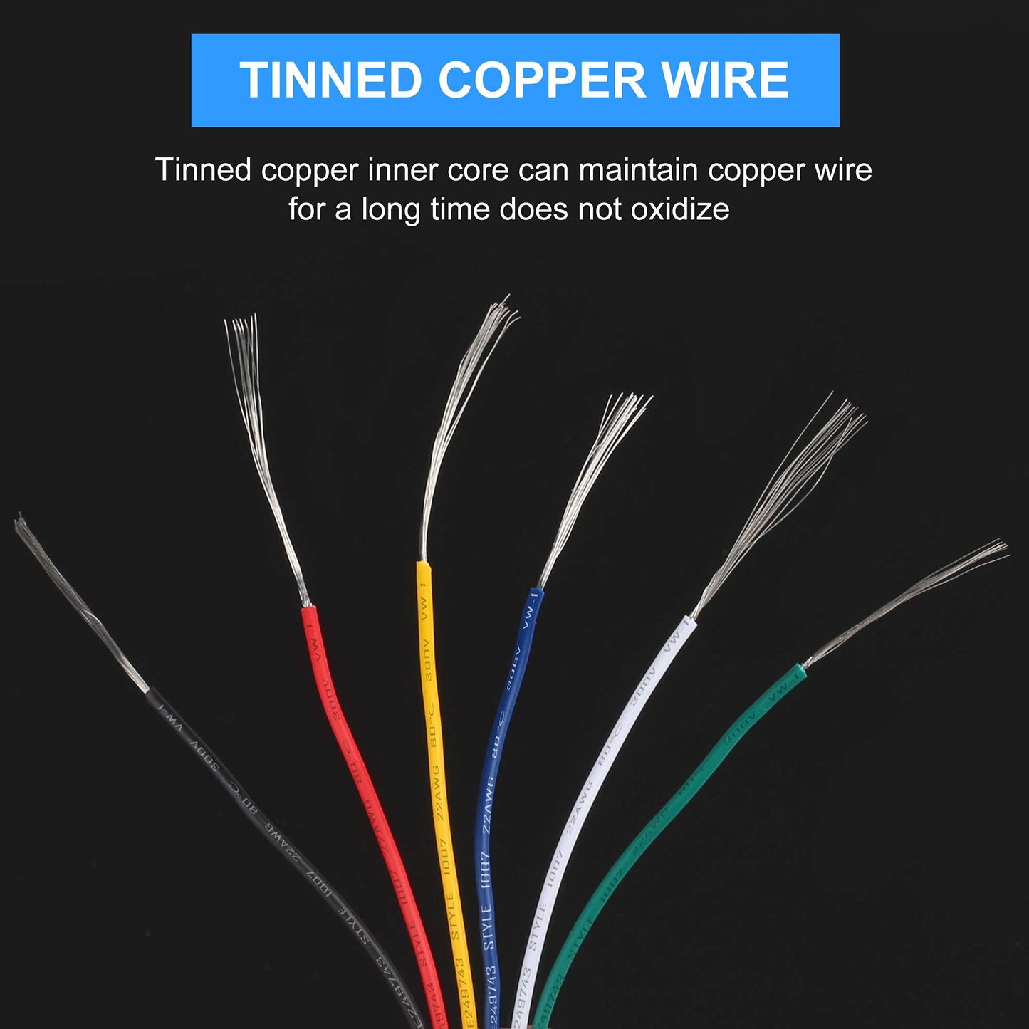 LotFancy Stranded Wire, 6 Colors (30 Feet Each) Electrical Wire, Tinned Copper Hookup Wire Kit 300V for DIY, Flexible