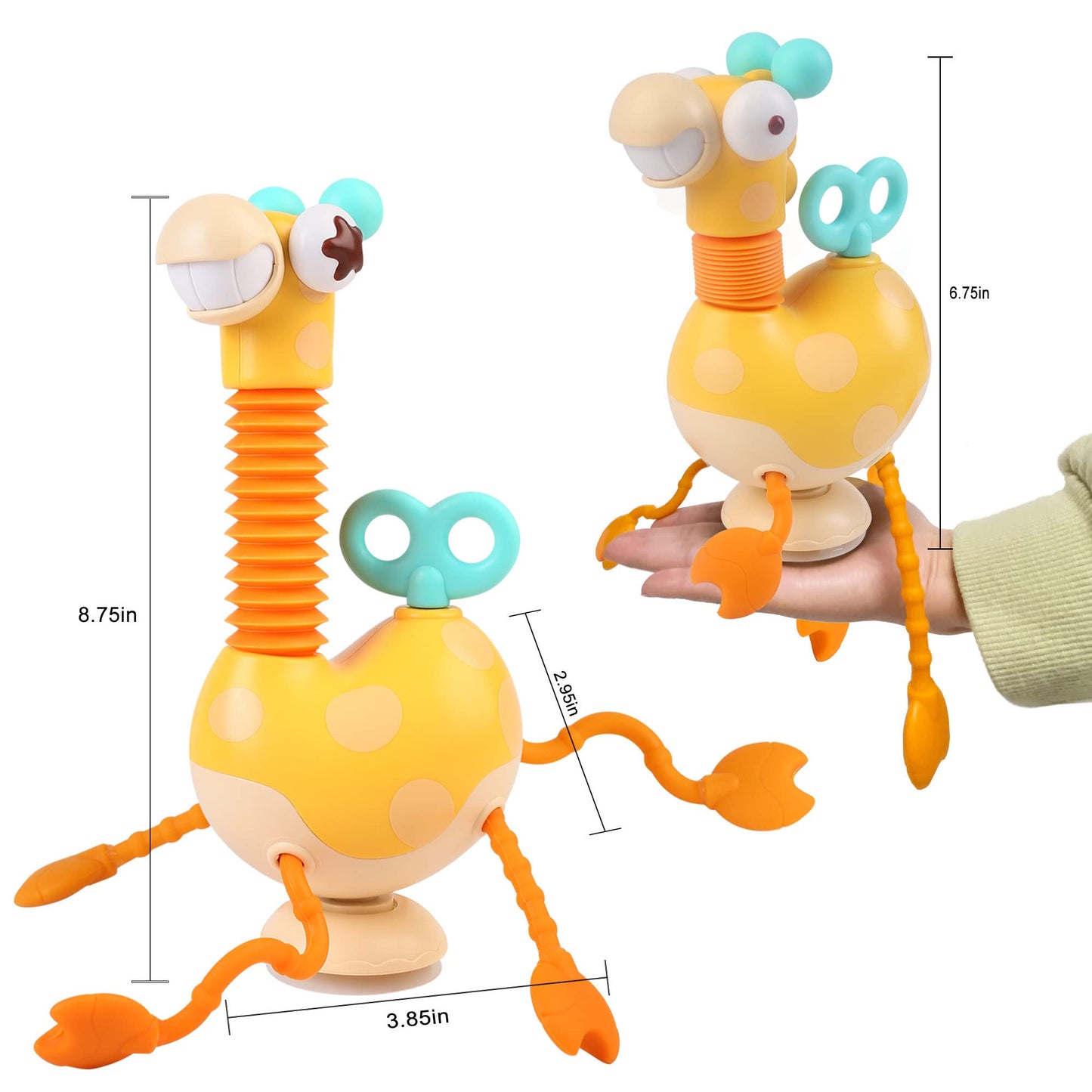 Baby Sensory Toys, Montessori Silicone Giraffe Pull String Activity Toy, with Twisting Windup Key & Neck Pop Tube for Fine Motor Skills, High Chair Toy with Suction Cup Attachment for 18 M+ Toddler