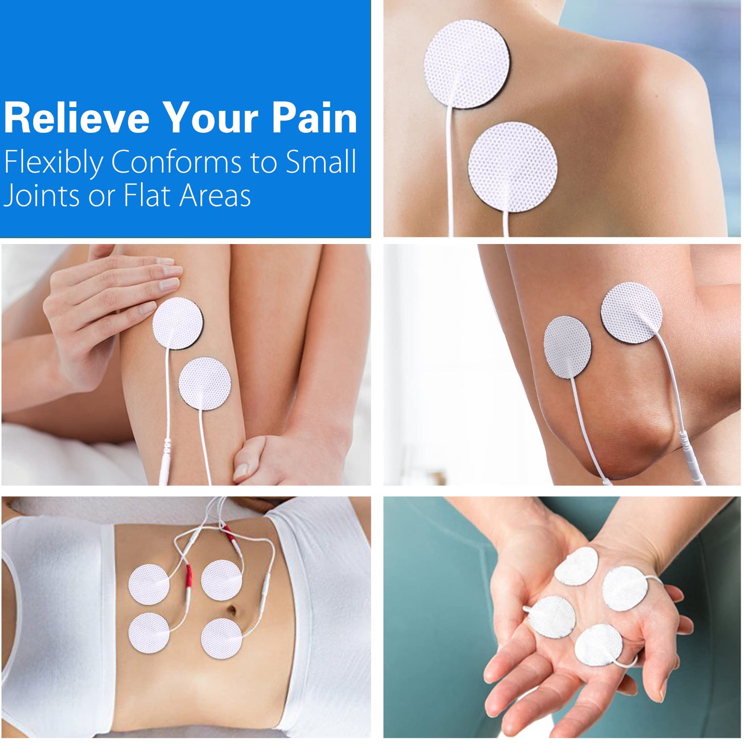 TENS Unit Pads, 40PCS Round Electrodes Pads, 1.25" Reusable Carbon Electrotherapy Pads for EMS Muscle Stimulator, with 2.0 mm Pigtail Connectors