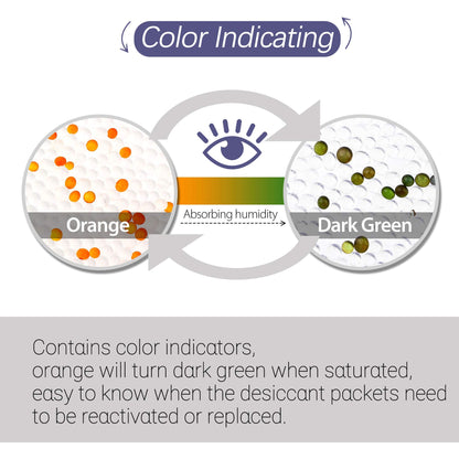 120 Gram 6 Packs Silica Gel Desiccant Packets, Indicating Desiccant Dehumidifier (Orange to Dark Green), Non-Toxic Moisture Absorbing Drying Bag for Gun,Camera, Closet Storage