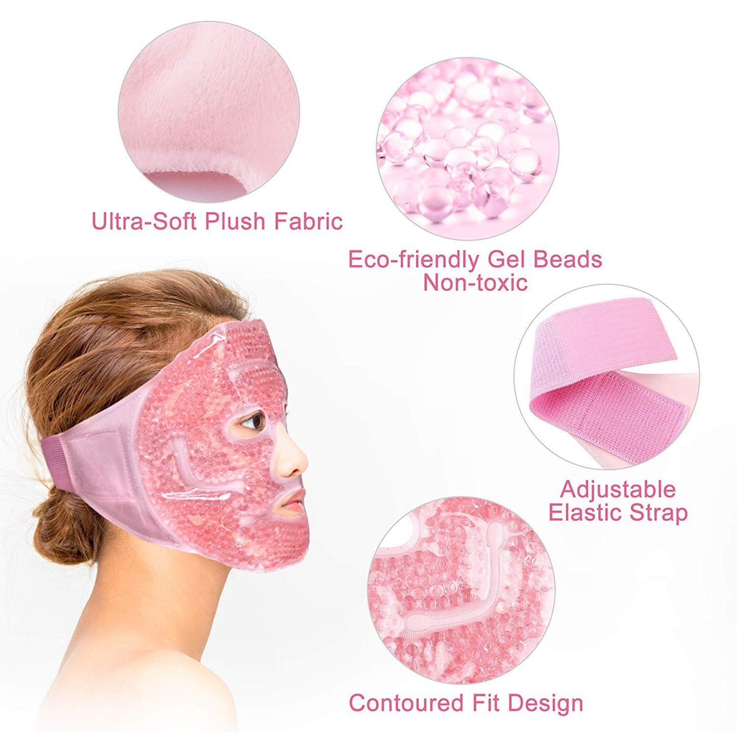 Ice Mask, Gel Eye Face Mask, Hot Cold Therapy for Migraines, Headache, Stress, Sinus Pain, Puffy Eyes, Dark Circles, Skin Care, Soft Fabric, Reusable, Pink