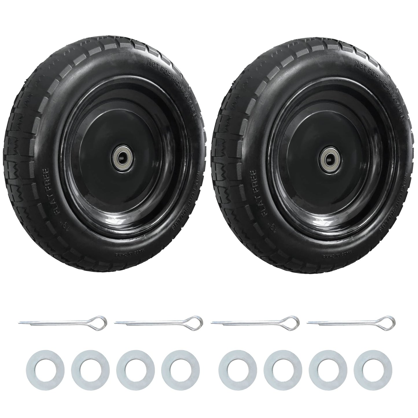 LotFancy 2 Pack 13” Flat Free Tire for Gorilla Cart, 5/8” Axle, 2.16” Offest Hub