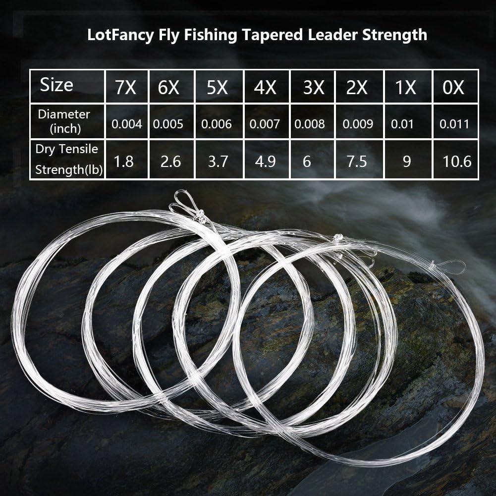 LotFancy 5 Pack Fly Fishing Tapered Leader with Loop - 9FT - 0X to 7X