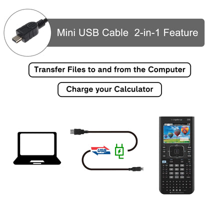 Charger and Data Cable for Texas Instruments TI-84 Plus CE Graphing Calculators, TI 84 Plus C Silver Edition, TI-Nspire CX, TI-Nspire CX CAS, Power Supply Adapter with Mini USB and Micro USB Cable